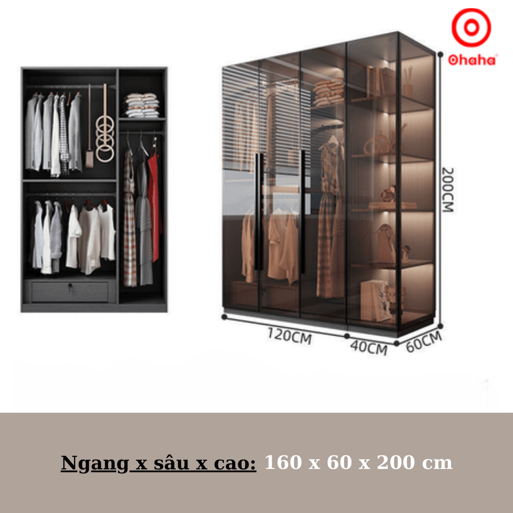 Tủ quần áo cánh kính kèm bàn trang điểm có ghế OHAHA - TCK011
