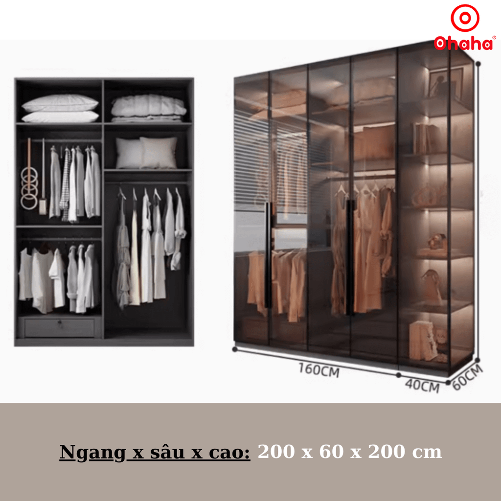 Tủ quần áo cánh kính kèm bàn trang điểm có ghế OHAHA - TCK011