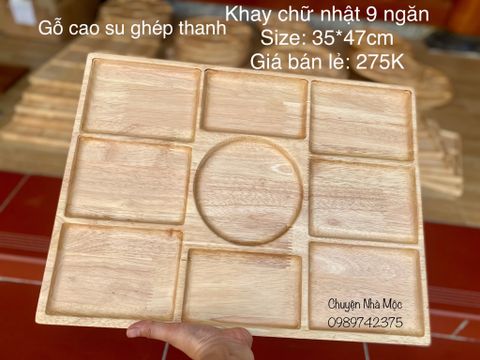  036 - Khay chữ nhật 35*47cm 9 món gỗ cao su ghép thanh 