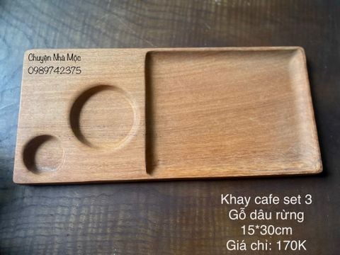  044 - Khay cafe set 3 gỗ dâu rừng nguyên khối 