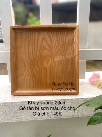  057  -Khay vuông 23cm gỗ tần bì sơn màu óc chó 