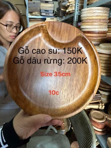  Sỉ sll Khay tròn 35cm gỗ cao su sơn óc chó 