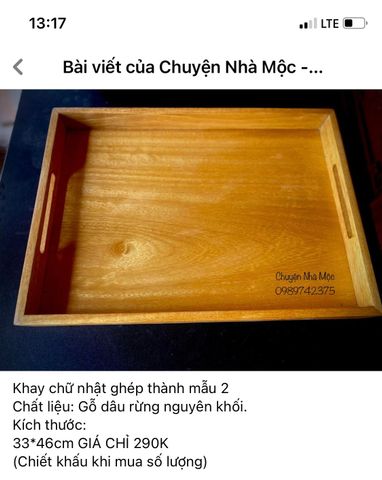  062- Khay bê size đại gỗ dâu rừng 33*46cm 