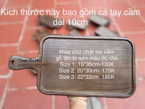  002- Khay chữ nhật tay cầm gỗ tần bì sơn màu óc chó 