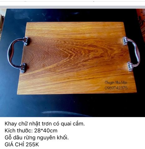  056 - Khay chữ nhật trơn quai cầm 28*40cm 