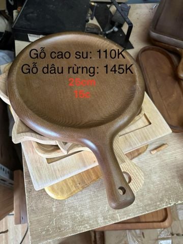  Sỉ sll Khay tròn tay cầm 25cm gỗ cao su sơn óc chó 