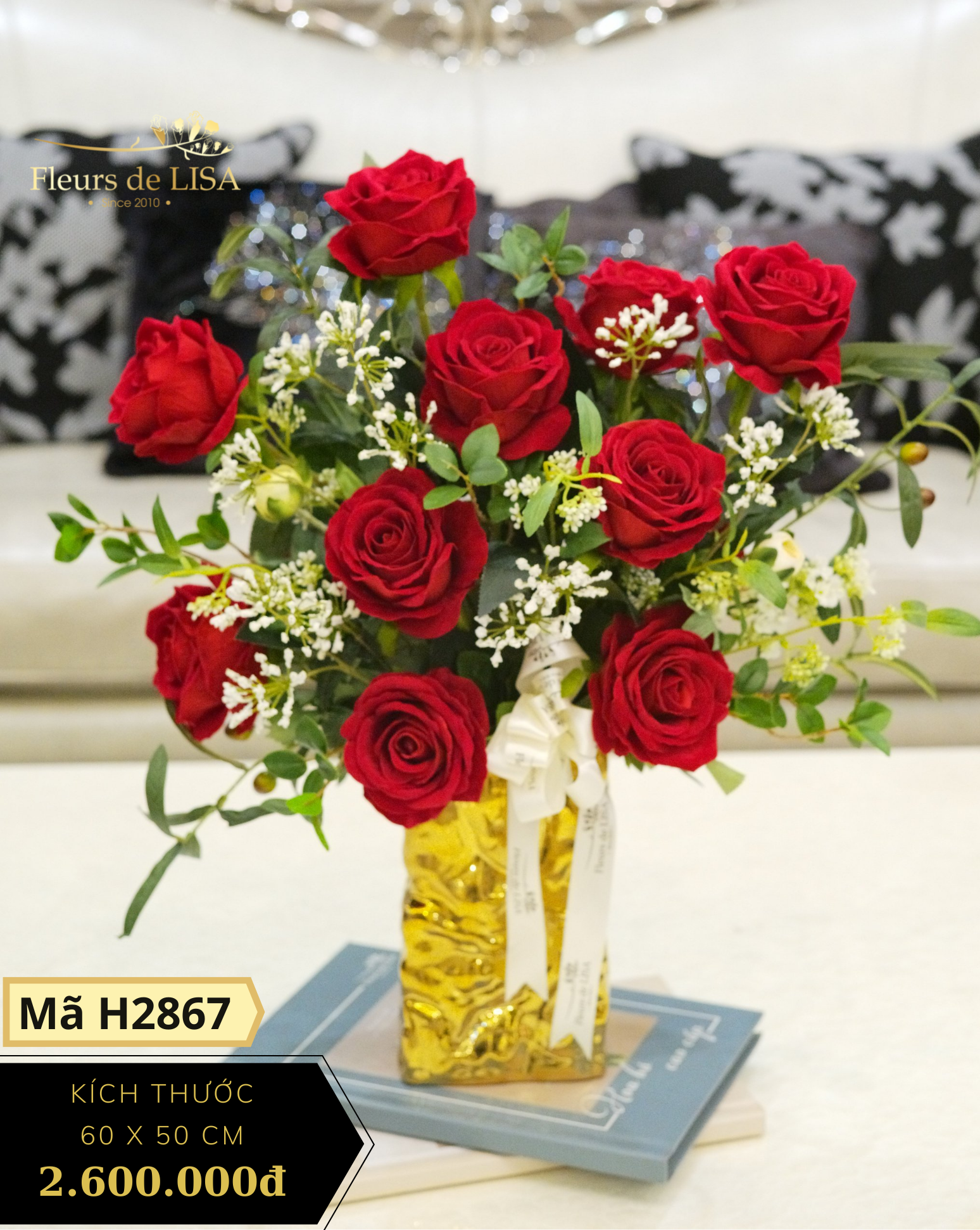  Red rose - Bình hoa hồng lụa nghệ thuật 