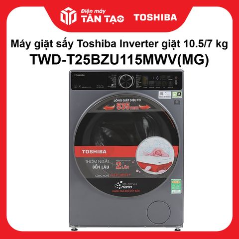 Máy giặt sấy Toshiba Inverter giặt 10.5/7 kg TWD-T25BZU115MWV(MG)