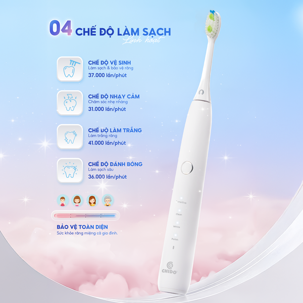 Bàn chải điện Chido CDSmile - 3 đầu bàn chải