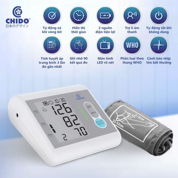 Máy đo huyết áp bắp tay CHIDO phiên bản mới có giọng nói Tiếng Việt - Bảo hành 5 năm tại nhà