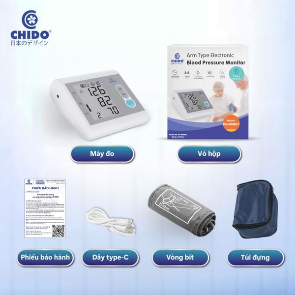 Máy đo huyết áp bắp tay CHIDO phiên bản mới có giọng nói Tiếng Việt - Bảo hành 5 năm tại nhà