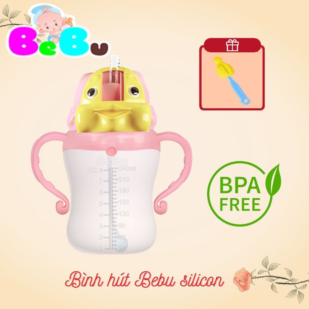 Bình uống nước (tập hút tập uống) cho bé BEBU Silicon Kháng khuẩn An Toàn Free BPA