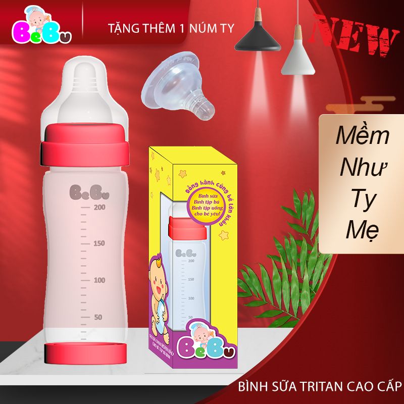 Bình sữa Tritan 200ml cao cấp màu đỏ