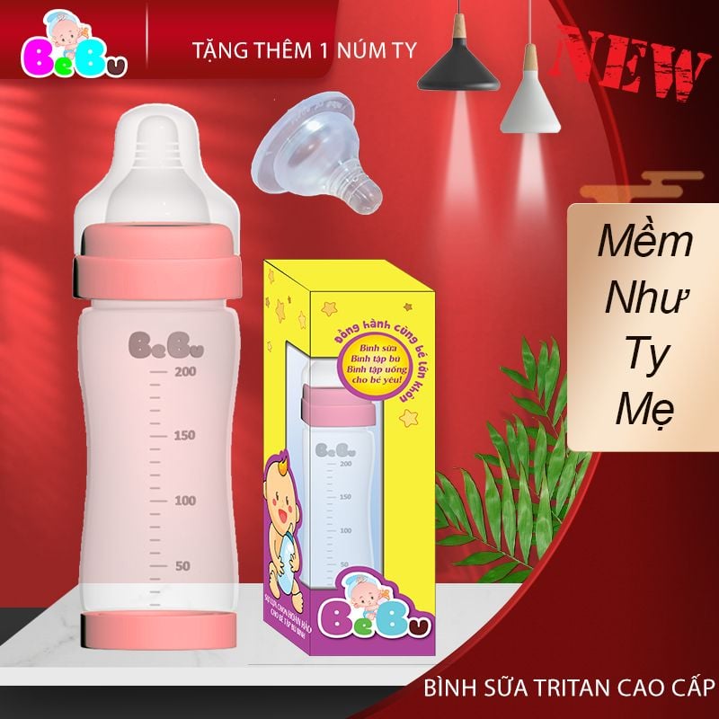 Bình sữa Tritan 200ml cao cấp màu hồng