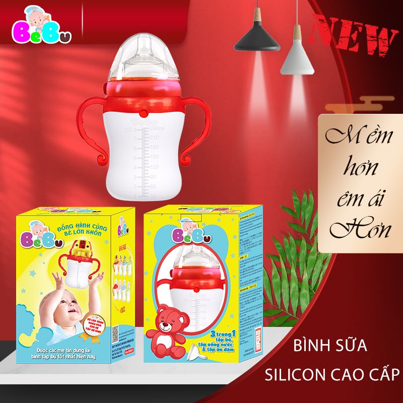 Bình sữa silicone cao cấp kháng khuẩn màu đỏ