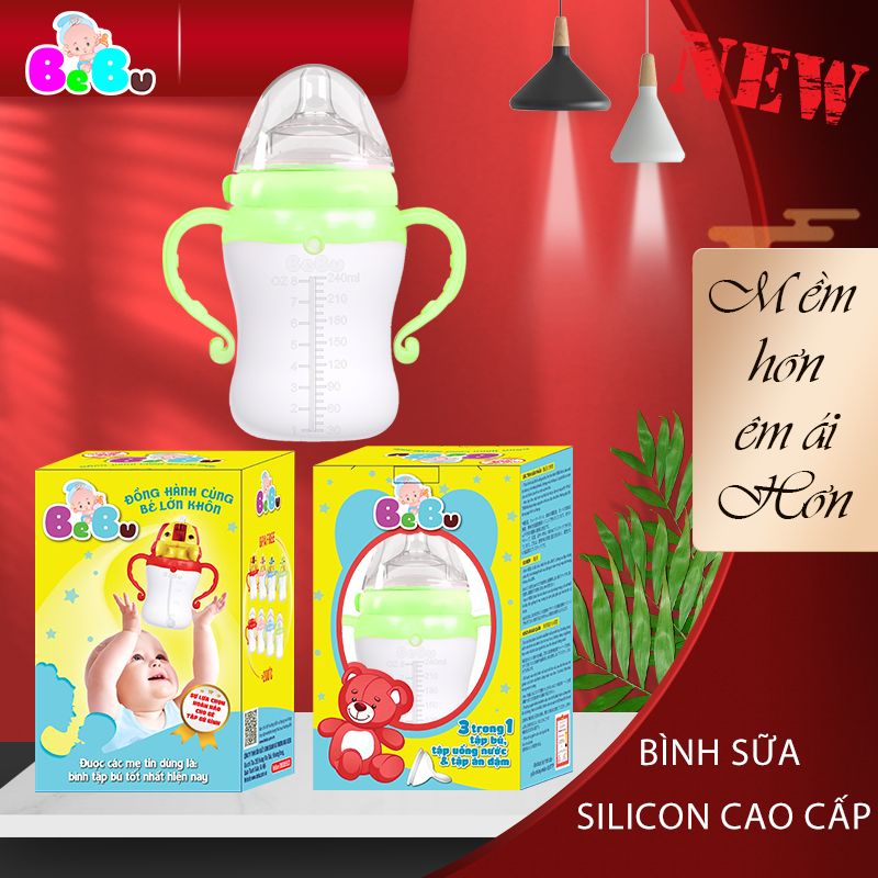 Bình sữa silicone cao cấp kháng khuẩn màu xanh lá