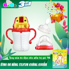 Bình đa năng 3 in 1 silicone cao cấp (tập bú - tập uống - tập ăn dặm) đỏ