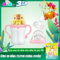 Bình đa năng 3 in 1 silicone cao cấp (tập bú - tập uống - tập ăn dặm) hồng