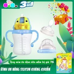 Bình đa năng 3 in 1 silicone cao cấp (tập bú - tập uống - tập ăn dặm) xanh dương