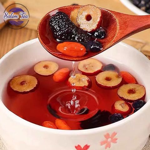 “Trà Ích Khí Bổ Thận với hỗn hợp táo đỏ, dâu tằm, kỷ tử tăng cường sức khỏe”