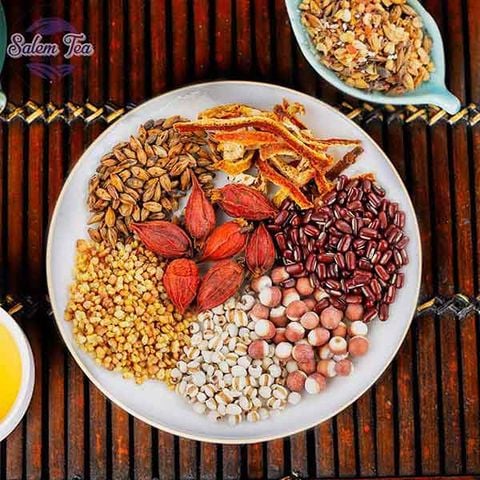 “Nguyên liệu thiên nhiên làm Trà Lúa Mạch Bo Bo Đậu Đỏ”