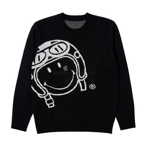  Áo Sweater Acmé de la vie - ACME DE LA VIE X Smiley® BIKER SMILEY FRONT ARTWORK KNIT BLACK 