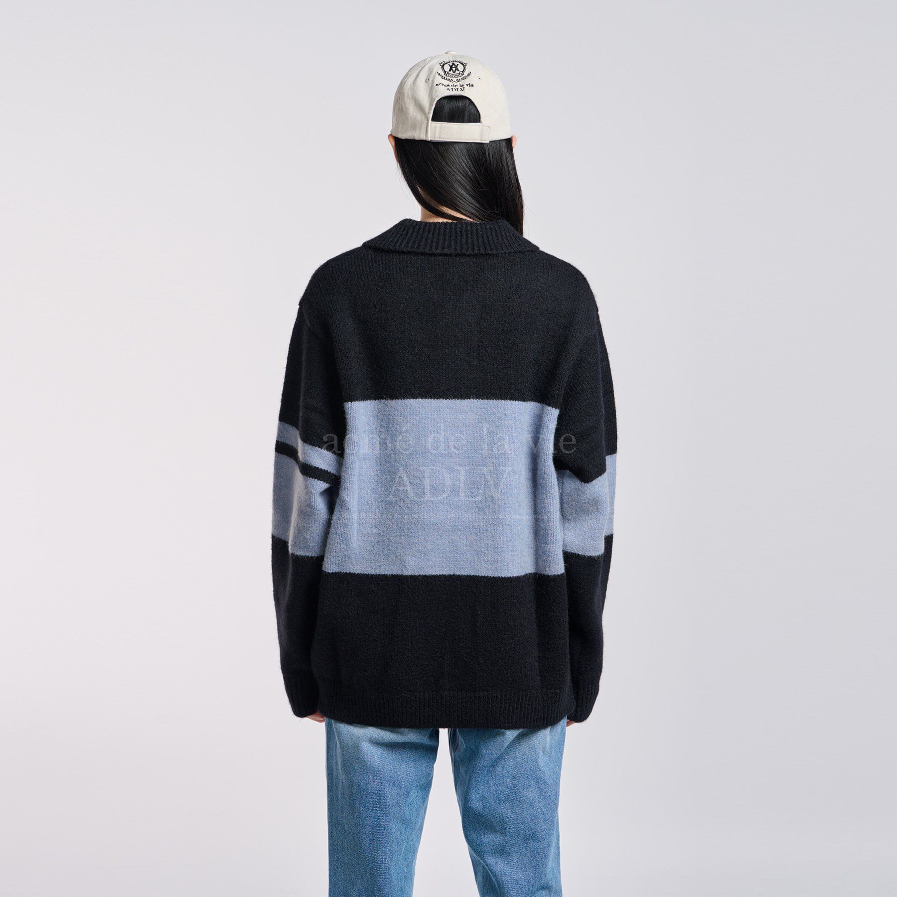  Áo Sweater Acmé de la vie - STRIPE POLO COLLAR KNIT BLACK 