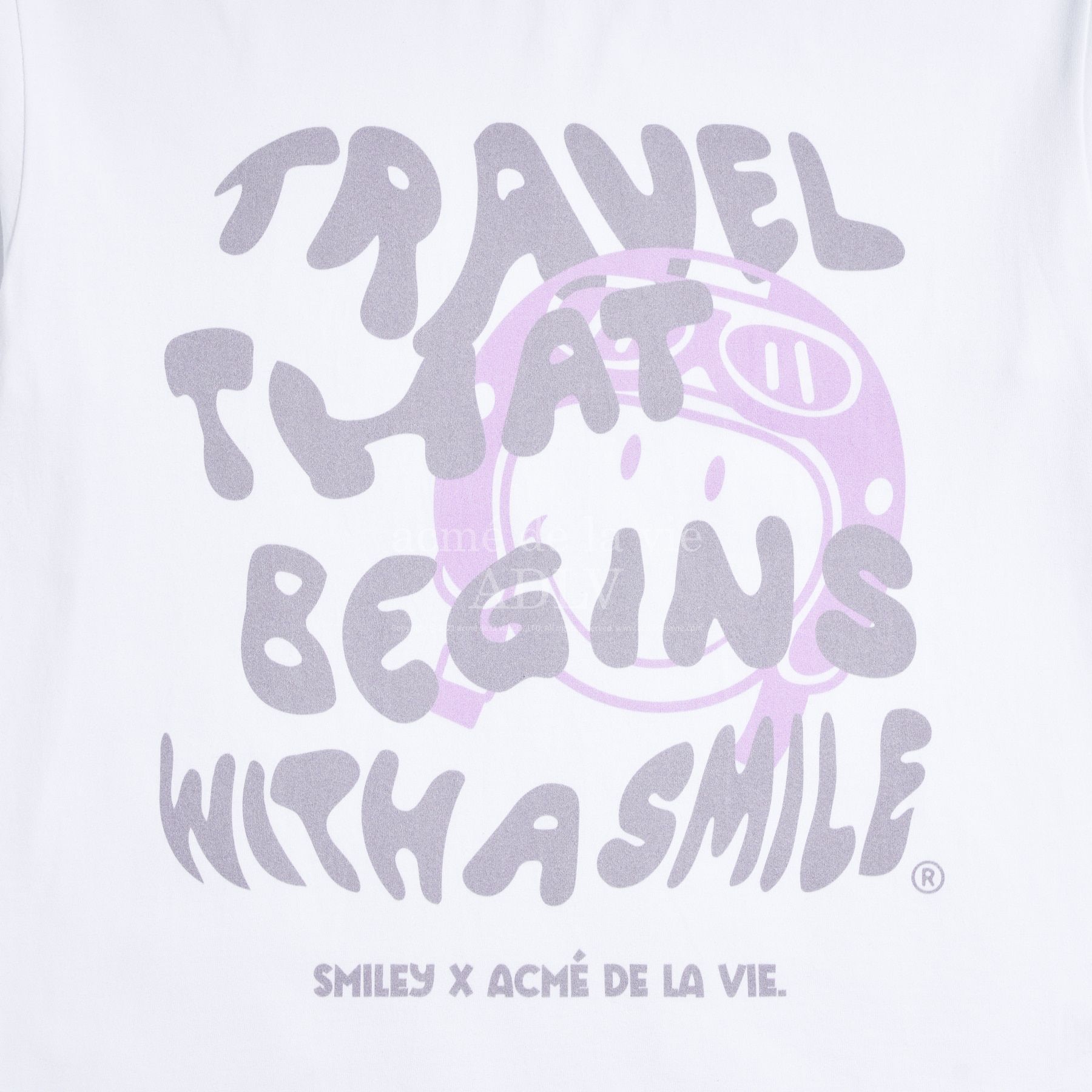  Áo thun - Acmé de la vie X Smiley® - TRAVEL THAT BEGINS SHORT SLEEVE T-SHIRT WHITE 