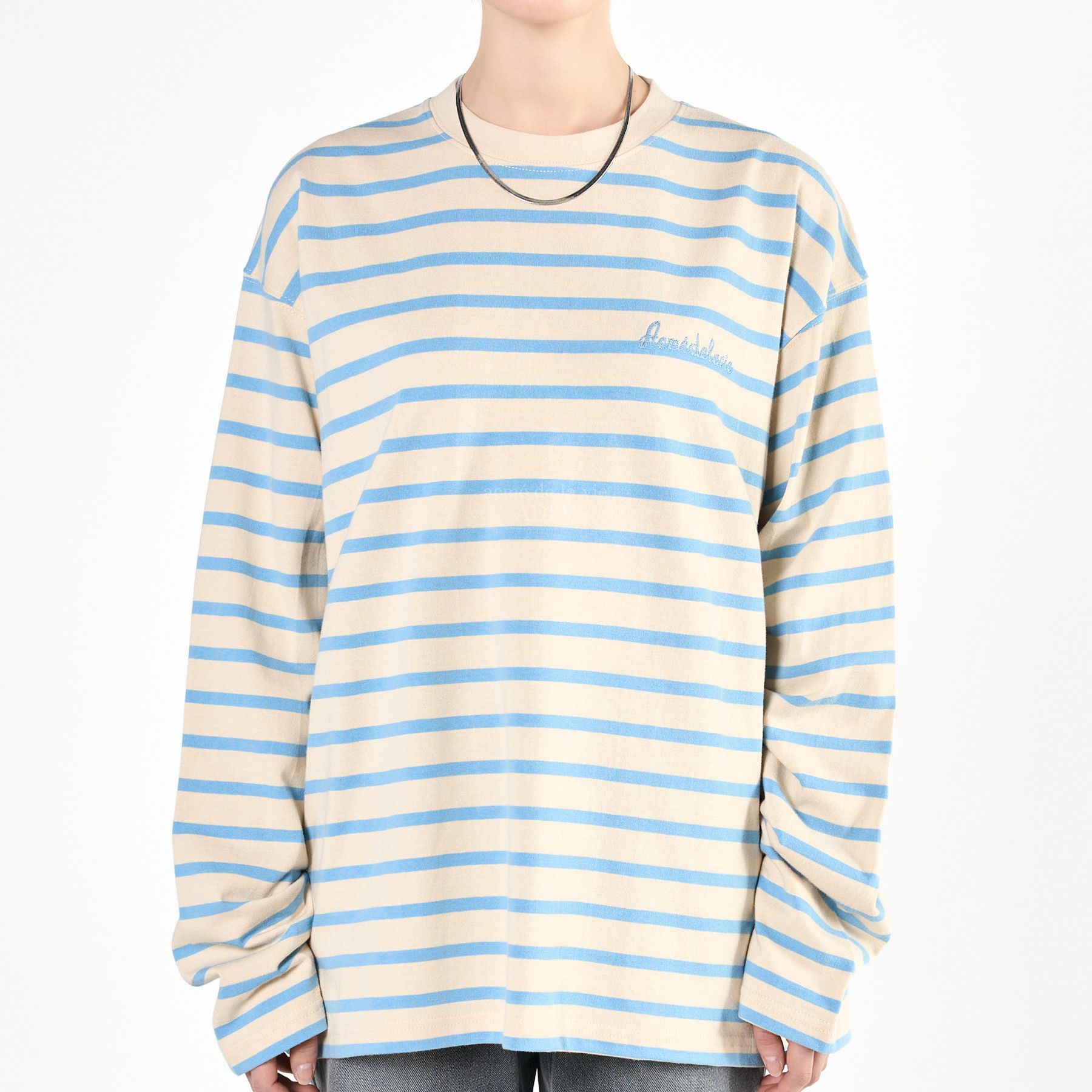  Áo Sweater Acmé de la vie - SCRIPT LOGO STRIPE LONG SLEEVE T- SHIRT IVORY 