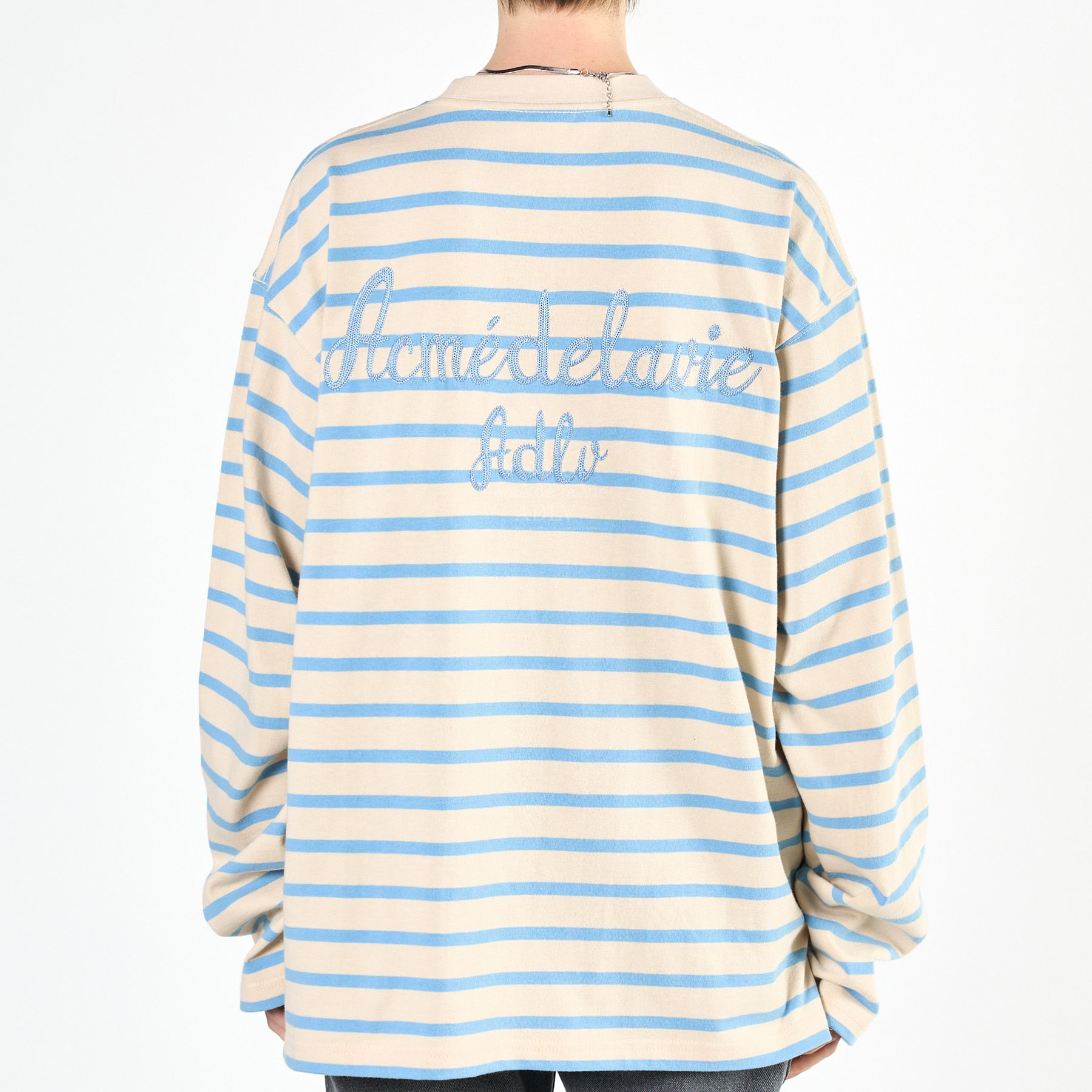  Áo Sweater Acmé de la vie - SCRIPT LOGO STRIPE LONG SLEEVE T- SHIRT IVORY 