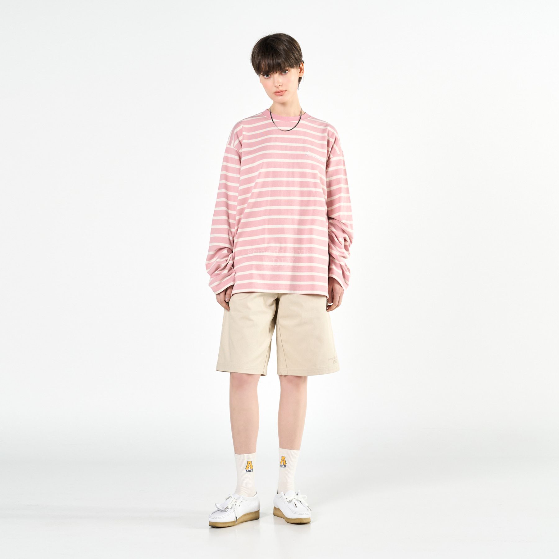  Áo Sweater Acmé de la vie - SCRIPT LOGO STRIPE LONG SLEEVE T- SHIRT PINK 