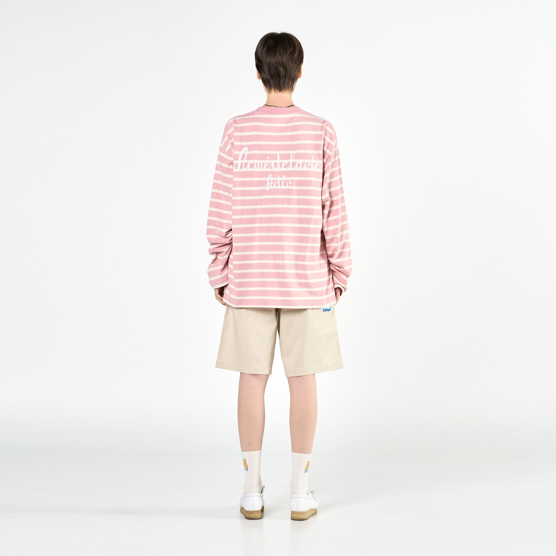  Áo Sweater Acmé de la vie - SCRIPT LOGO STRIPE LONG SLEEVE T- SHIRT PINK 