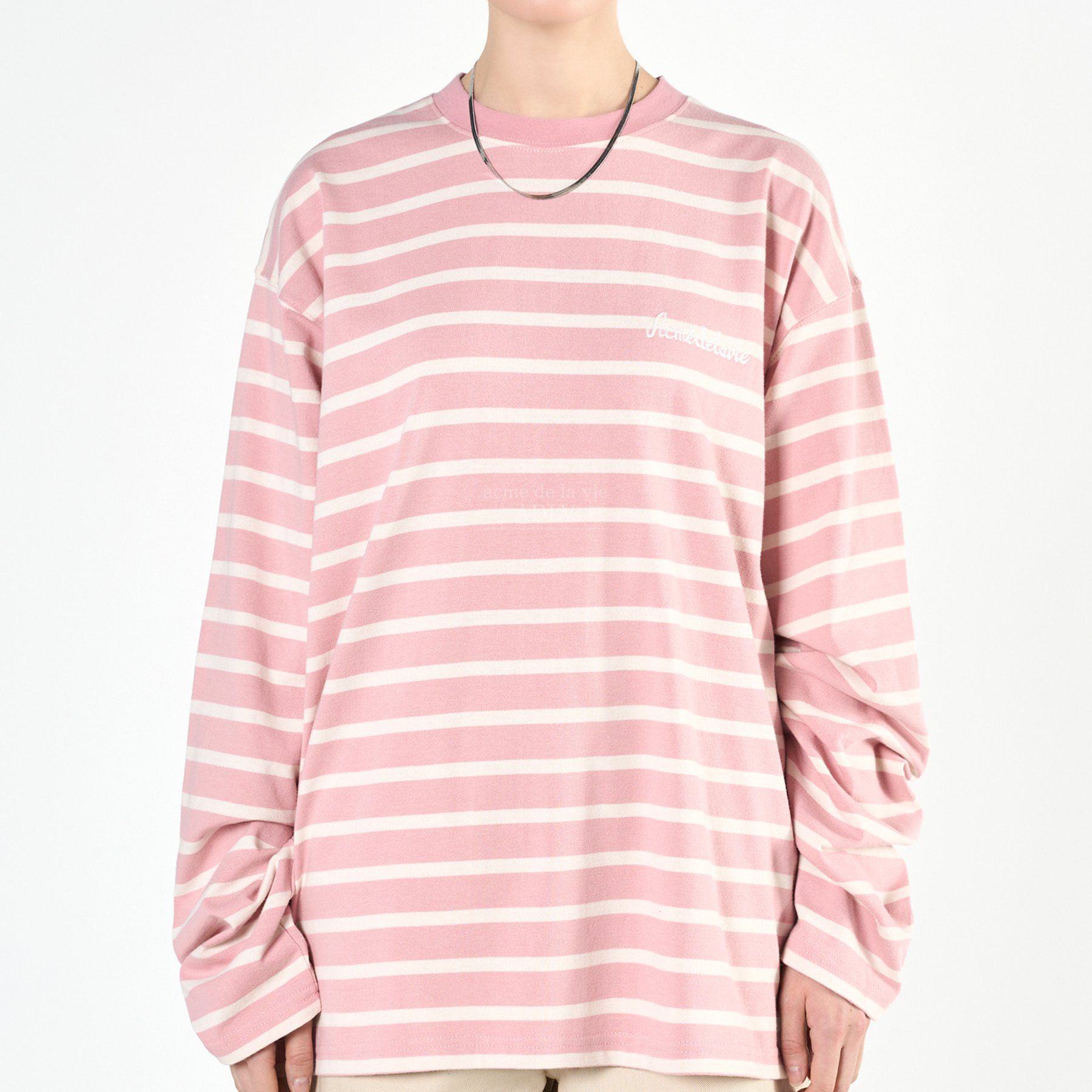  Áo Sweater Acmé de la vie - SCRIPT LOGO STRIPE LONG SLEEVE T- SHIRT PINK 