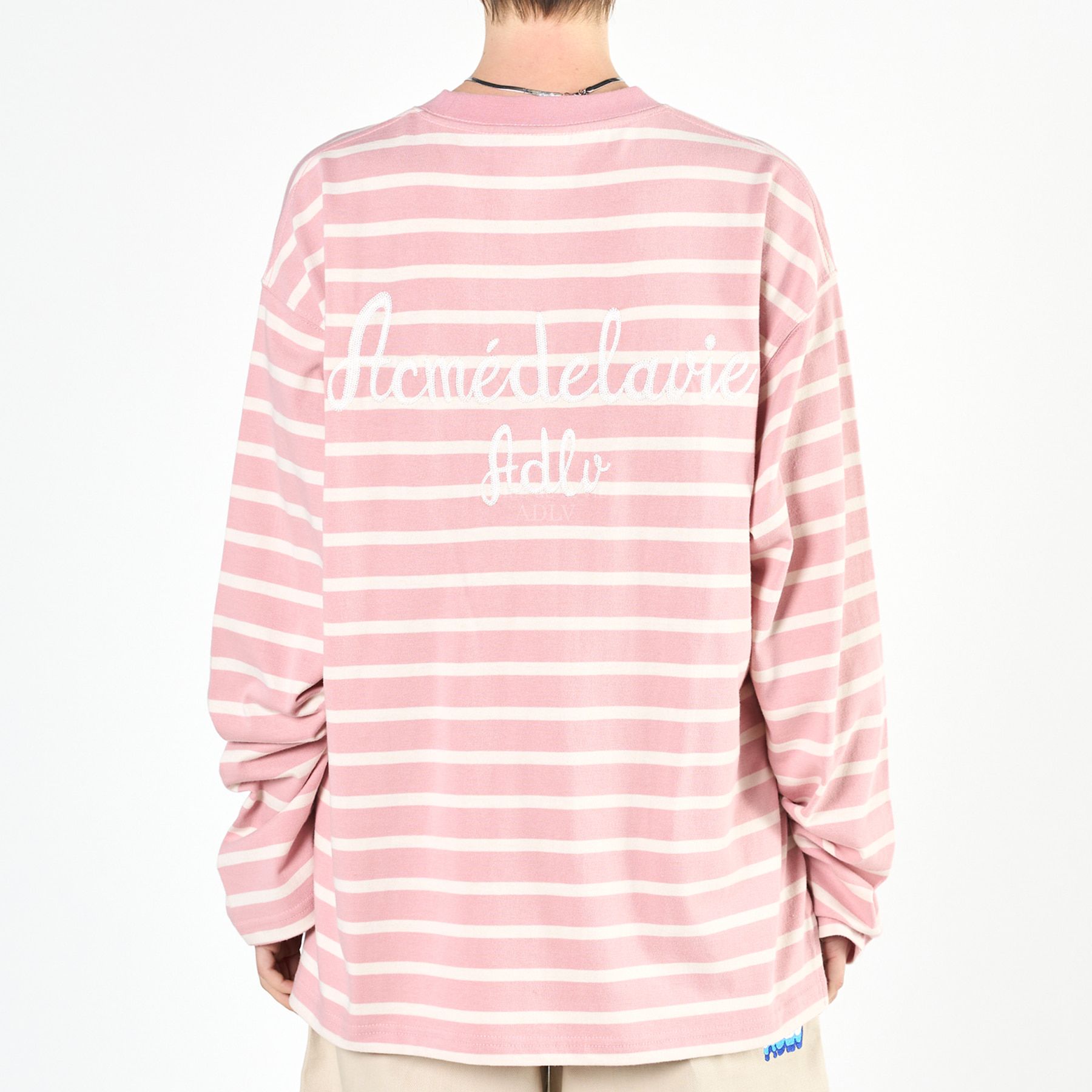  Áo Sweater Acmé de la vie - SCRIPT LOGO STRIPE LONG SLEEVE T- SHIRT PINK 