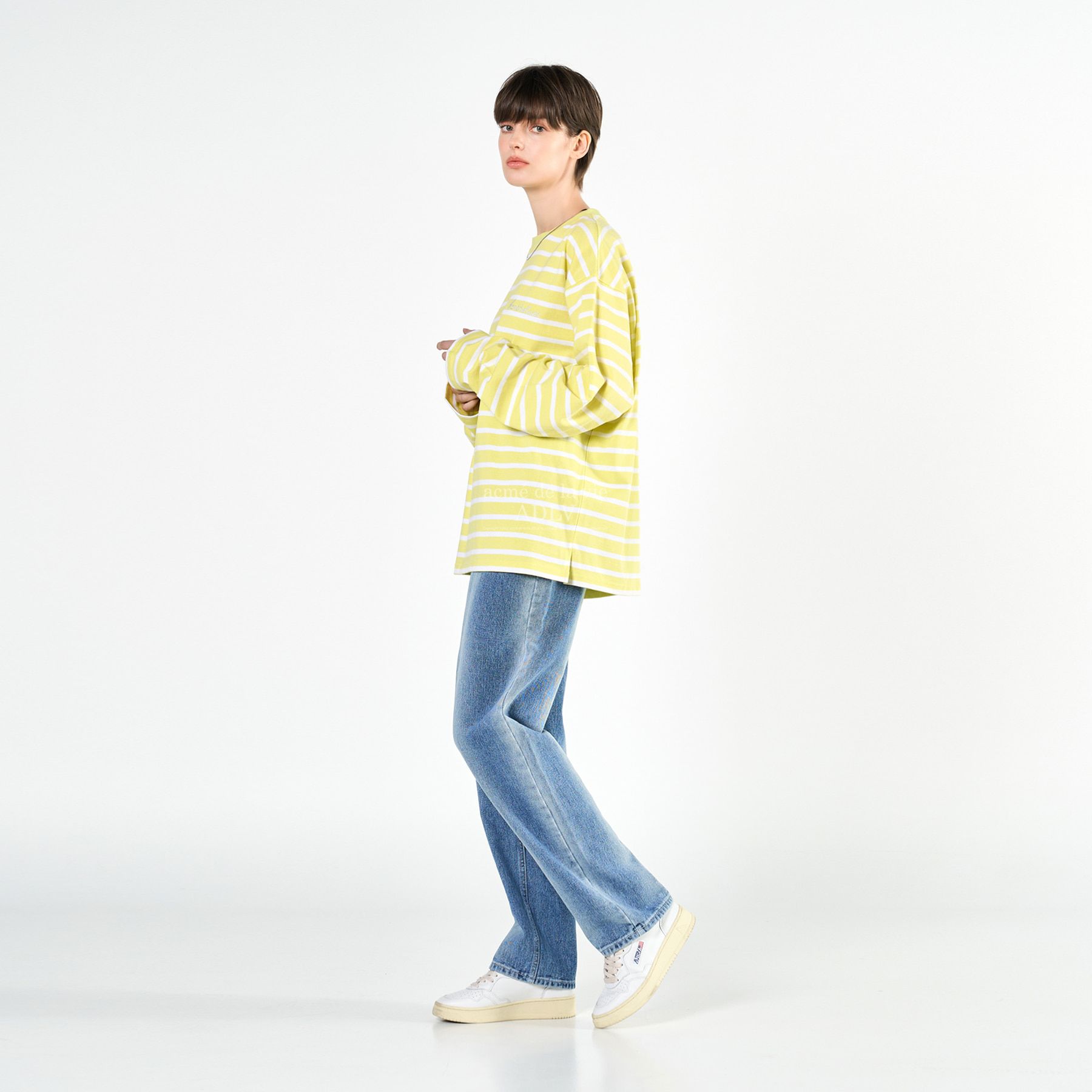  Áo Sweater Acmé de la vie - SCRIPT LOGO STRIPE LONG SLEEVE T- SHIRT YELLOW 