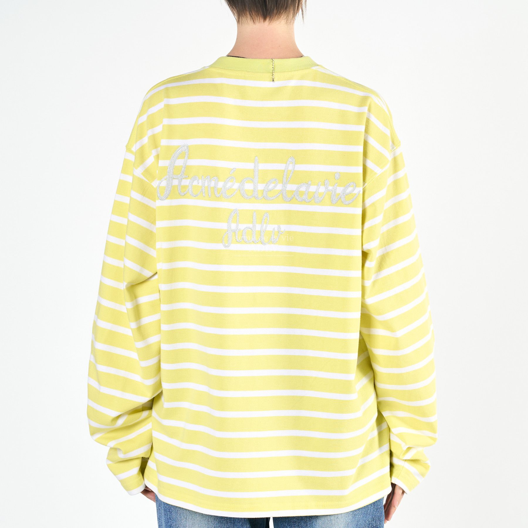  Áo Sweater Acmé de la vie - SCRIPT LOGO STRIPE LONG SLEEVE T- SHIRT YELLOW 