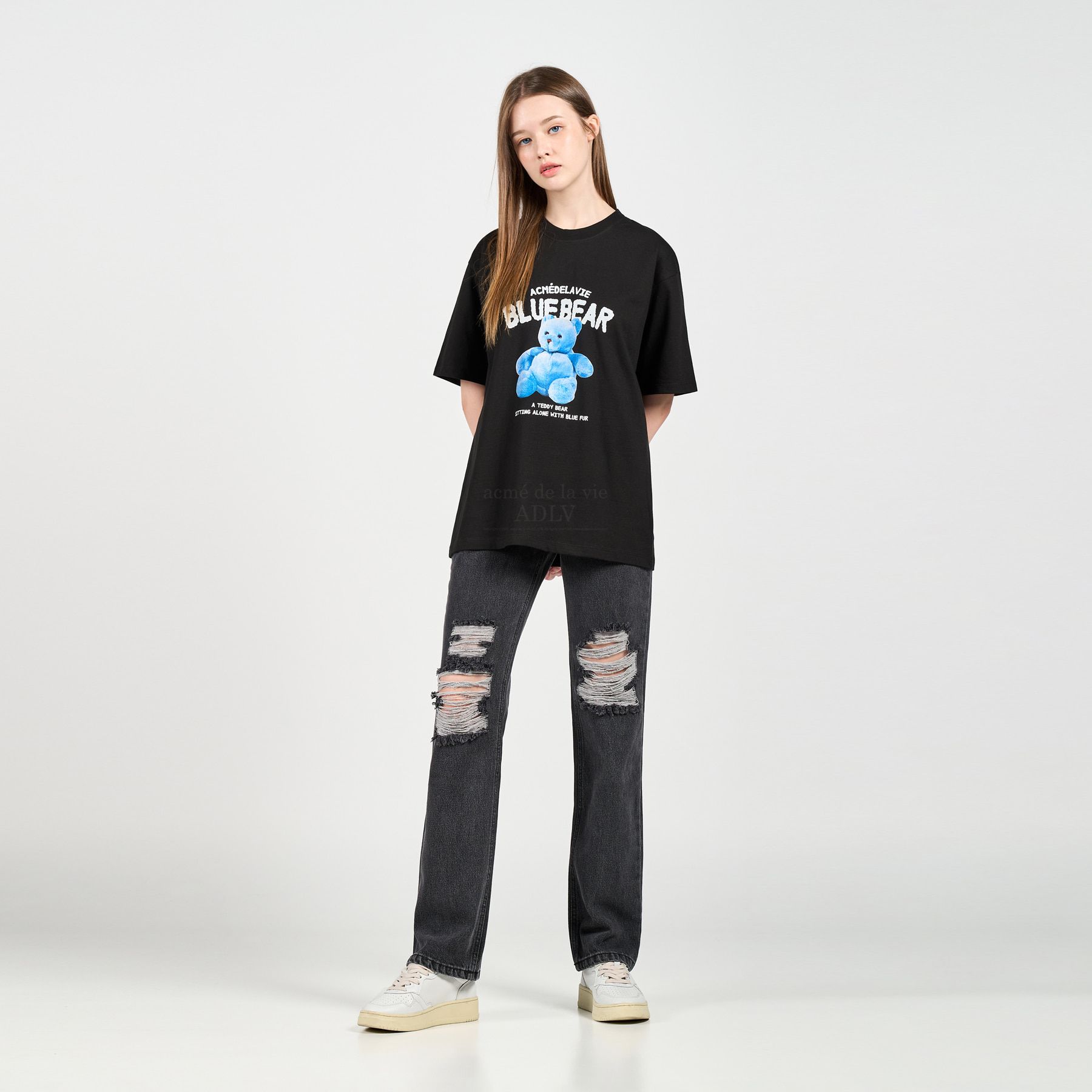  Áo thun - Acmé de la vie - BLUE TEDDY BEAR SHORT SLEEVE T-SHIRT BLACK 