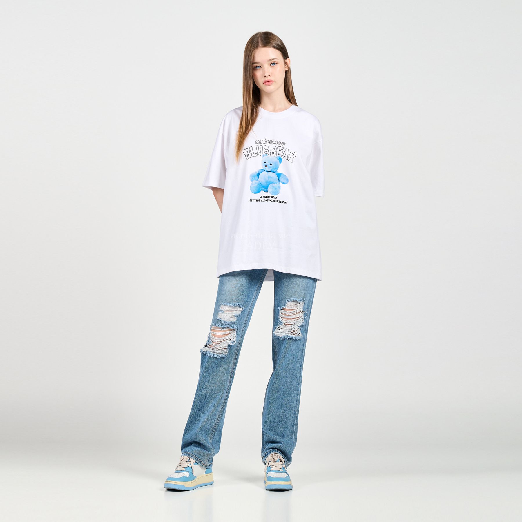  Áo thun - Acmé de la vie - BLUE TEDDY BEAR SHORT SLEEVE T-SHIRT WHITE 