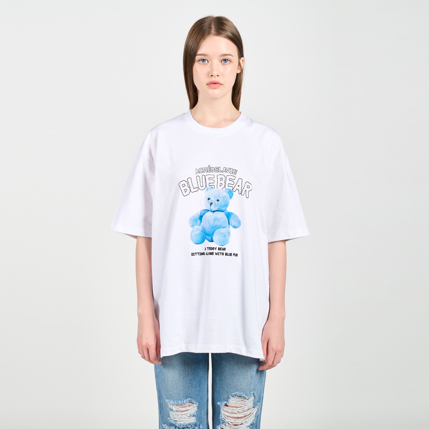  Áo thun - Acmé de la vie - BLUE TEDDY BEAR SHORT SLEEVE T-SHIRT WHITE 