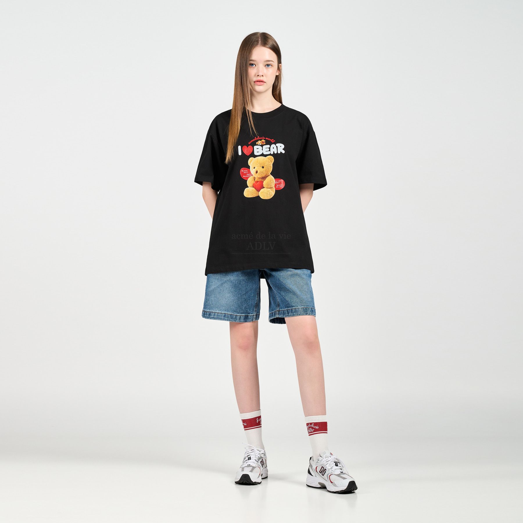  Áo thun - Acmé de la vie - I LOVE TEDDY BEAR SHORT SLEEVE T-SHIRT BLACK 