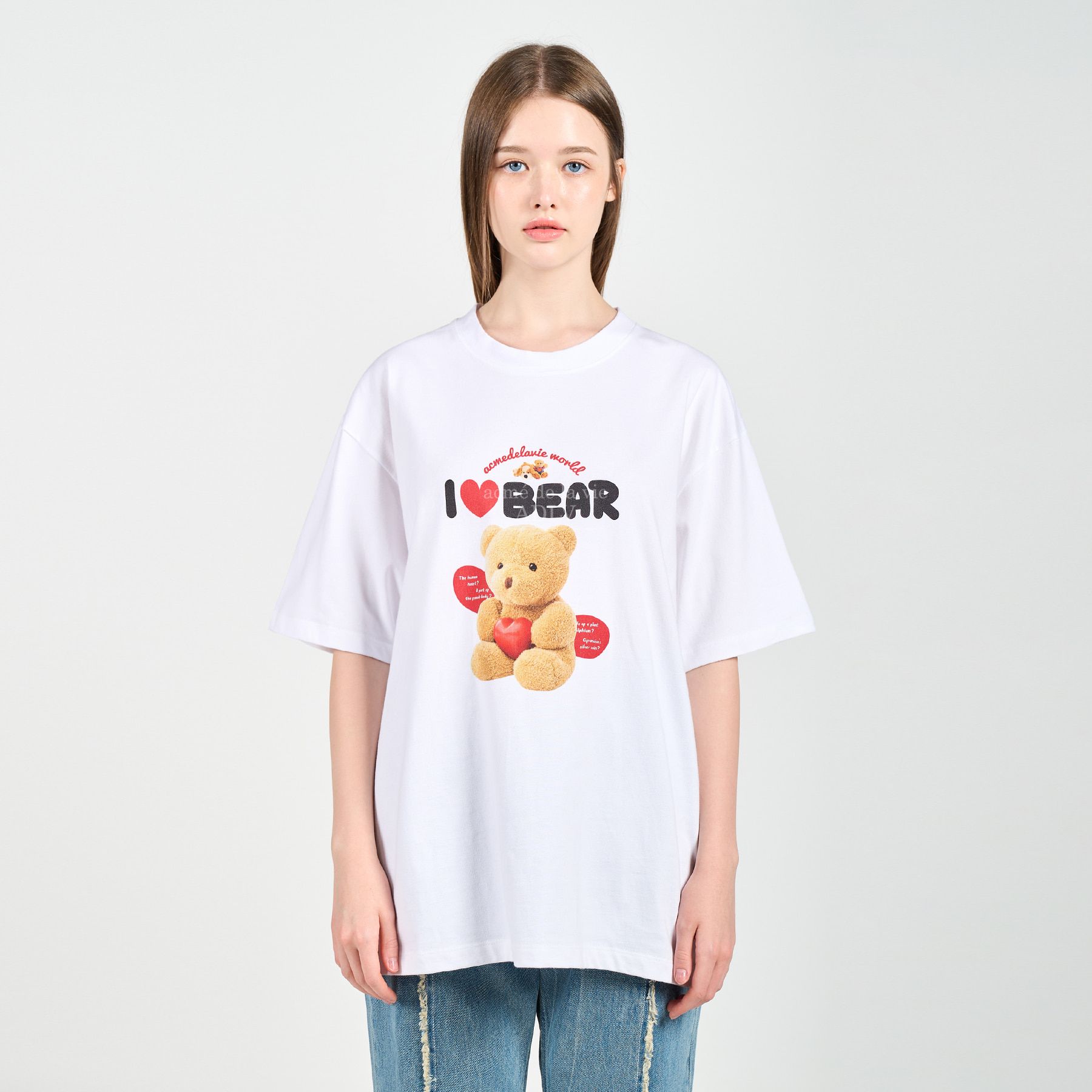  Áo thun - Acmé de la vie - I LOVE TEDDY BEAR SHORT SLEEVE T-SHIRT WHITE 