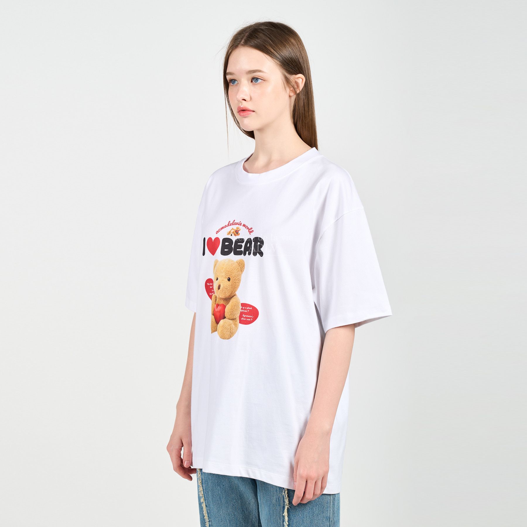  Áo thun - Acmé de la vie - I LOVE TEDDY BEAR SHORT SLEEVE T-SHIRT WHITE 