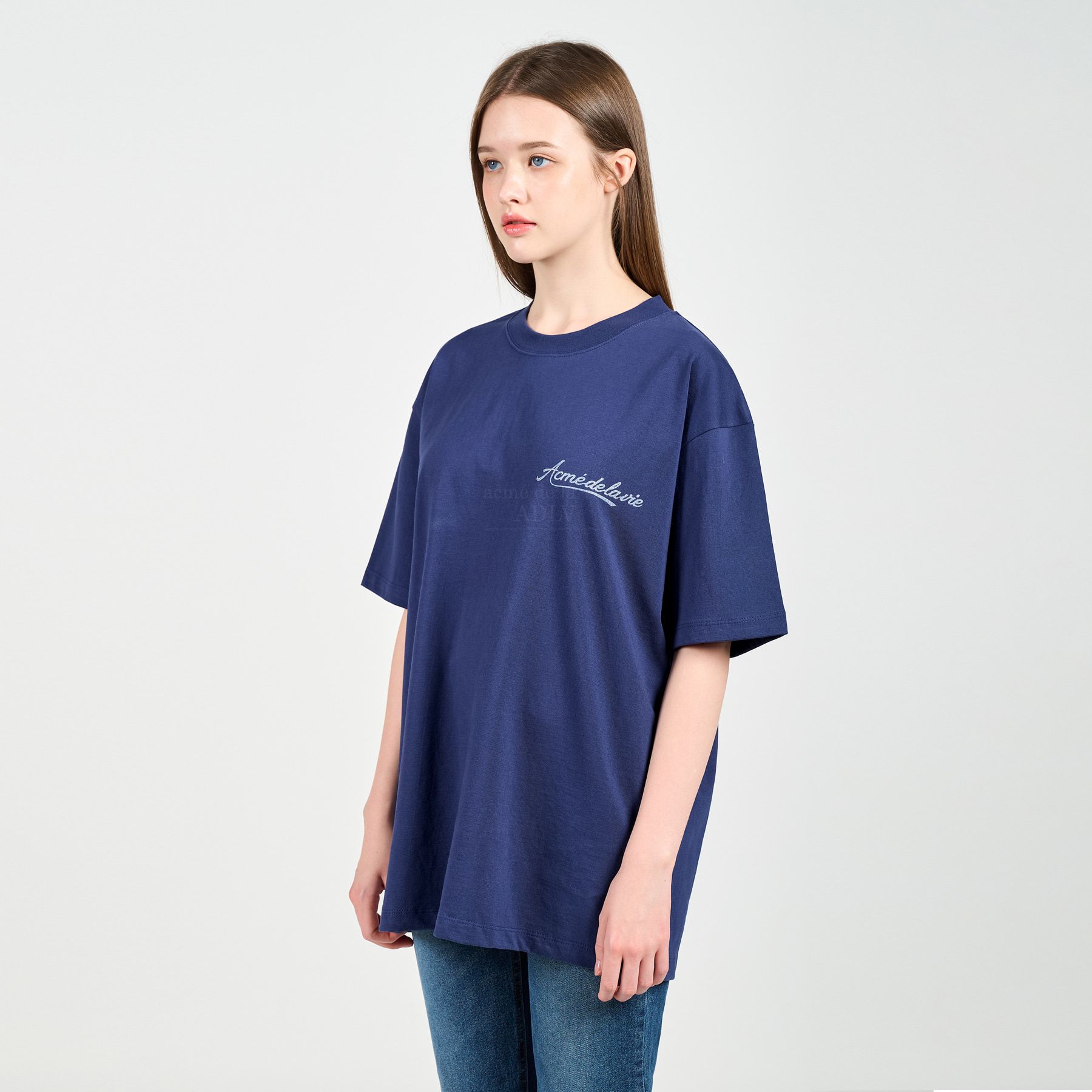  Áo thun - Acmé de la vie - PEARL PRINTING LOGO SHORT SLEEVE T-SHIRT NAVY 