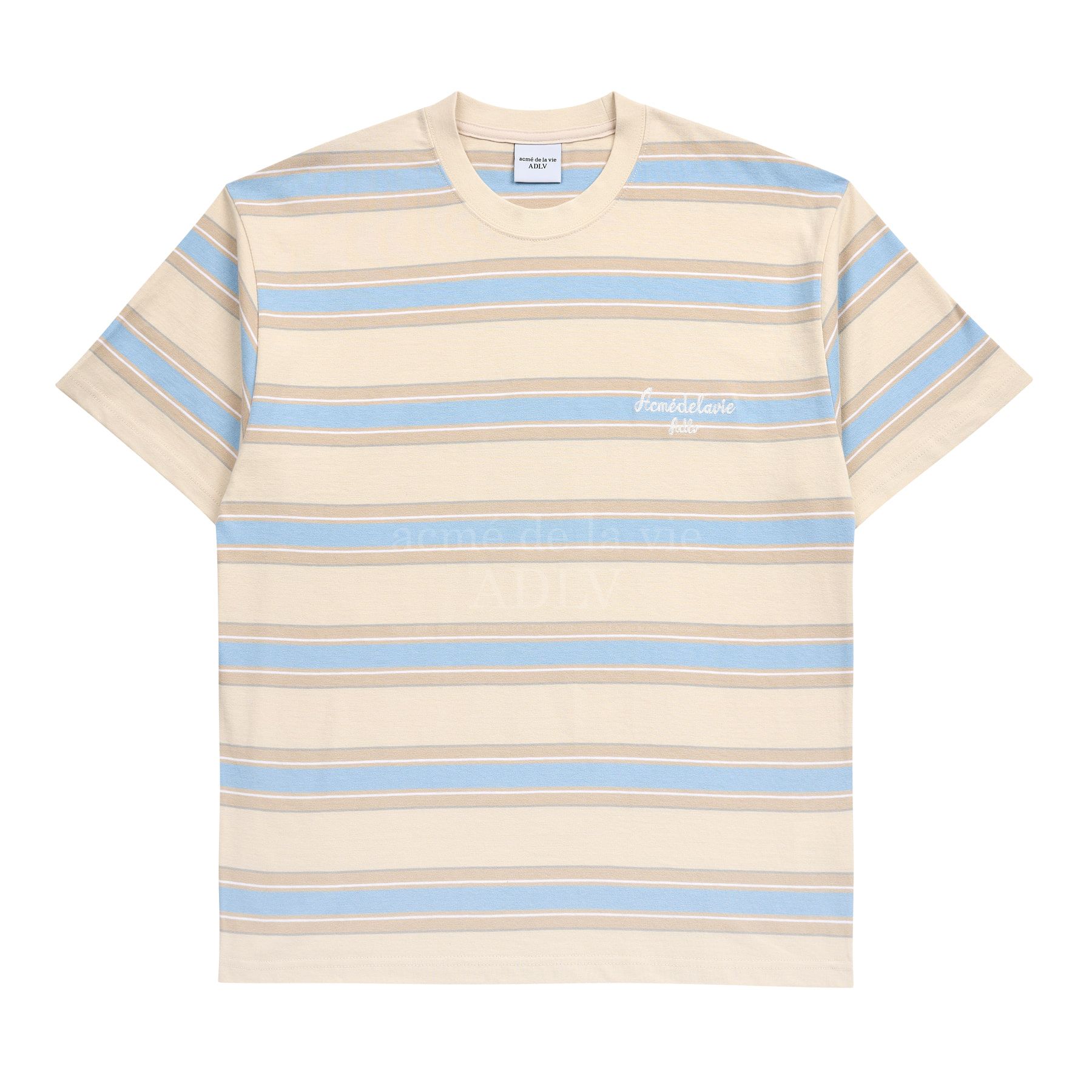  Áo thun - Acmé de la vie - SCRIPT LOGO STRIPE SHORT SLEEVE T-SHIRT IVORY 