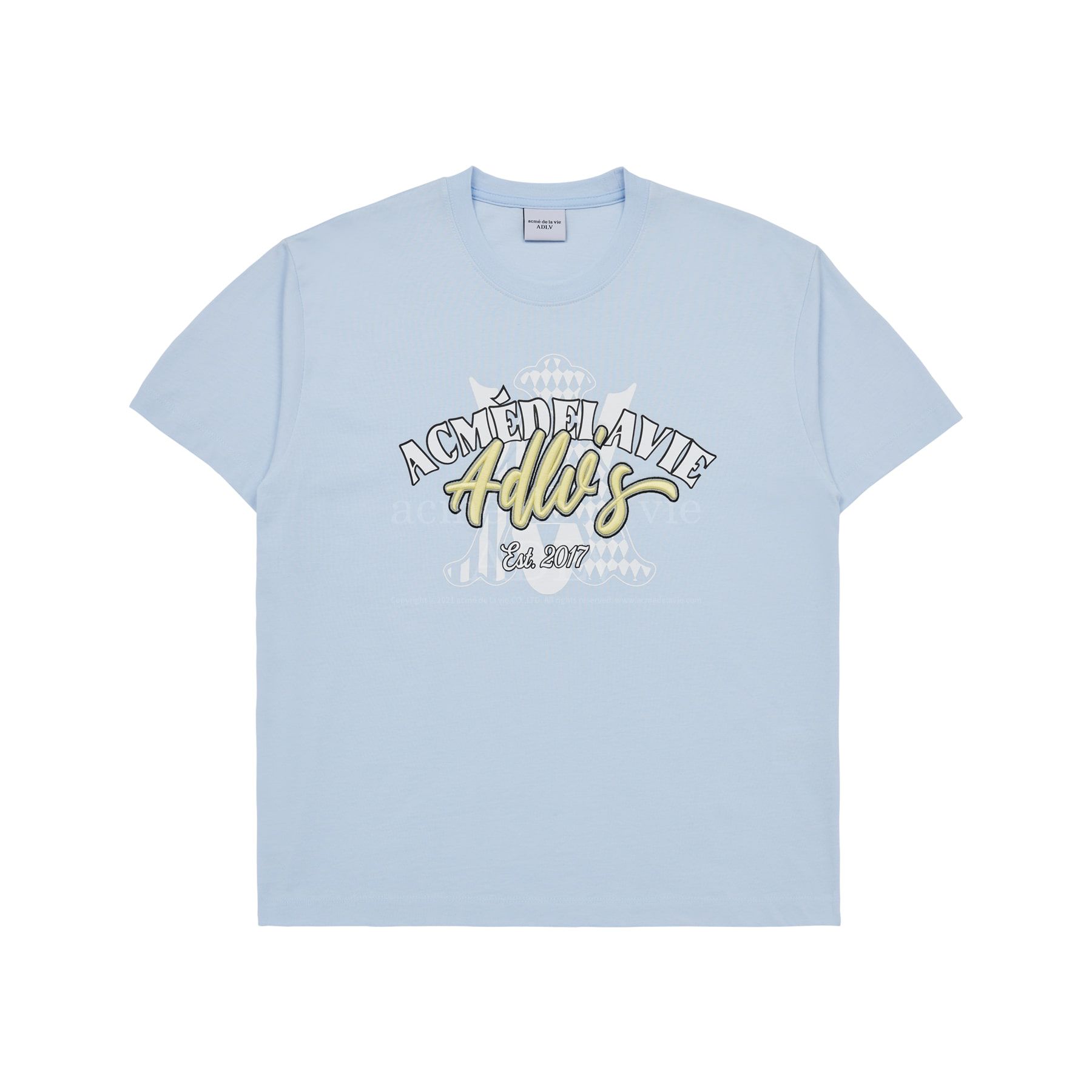 関税込★ACME DE LA VIE★EMBOSSING EMBROIDERY SHORT T-SHIRT Áo thun ADLV MONOGRAM EMBOSSING EMBROIDERY T-SHIRT SKY BLUE