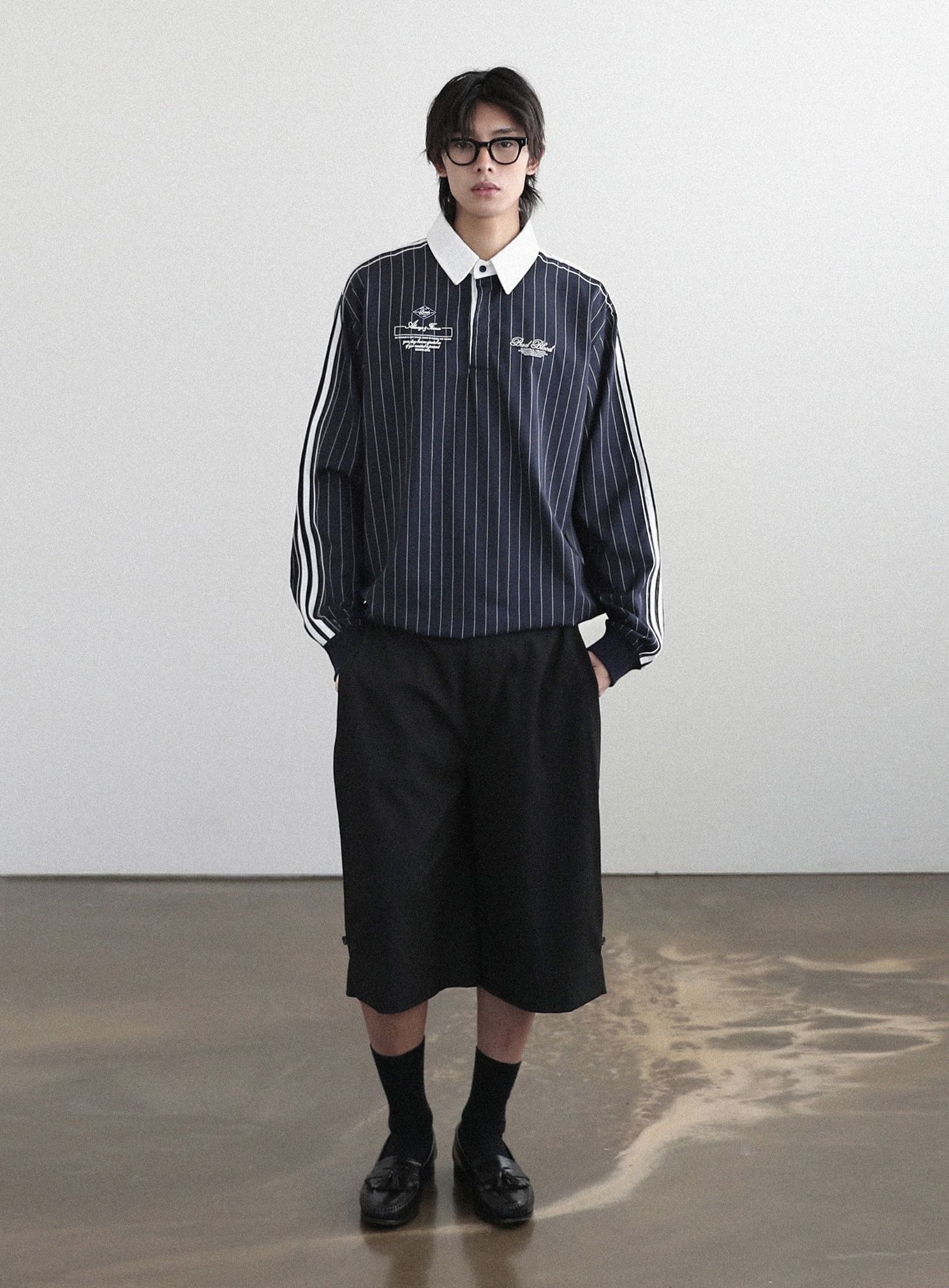  Áo Sweater [Unisex] Badblood - Classic Logo Stripe Rugby Shirt Burgundy - w-sht24-019 