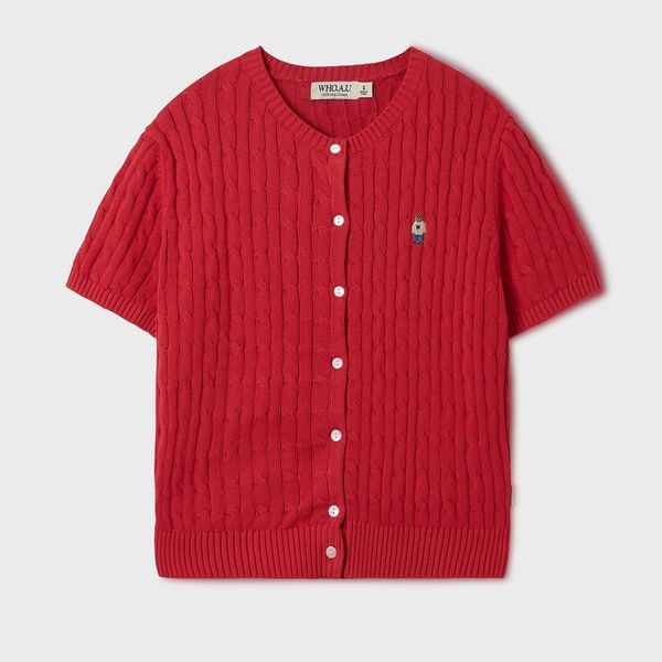  Áo Cardigan WHOAU [Nữ] - Steve R-neck Short Sleeve Cardigan Red - WHCKF2401F 