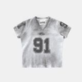  Áo Thun [Unisex] Badblood - 91 Crack Print V-Neck T-Shirt White - w-tee25-049 