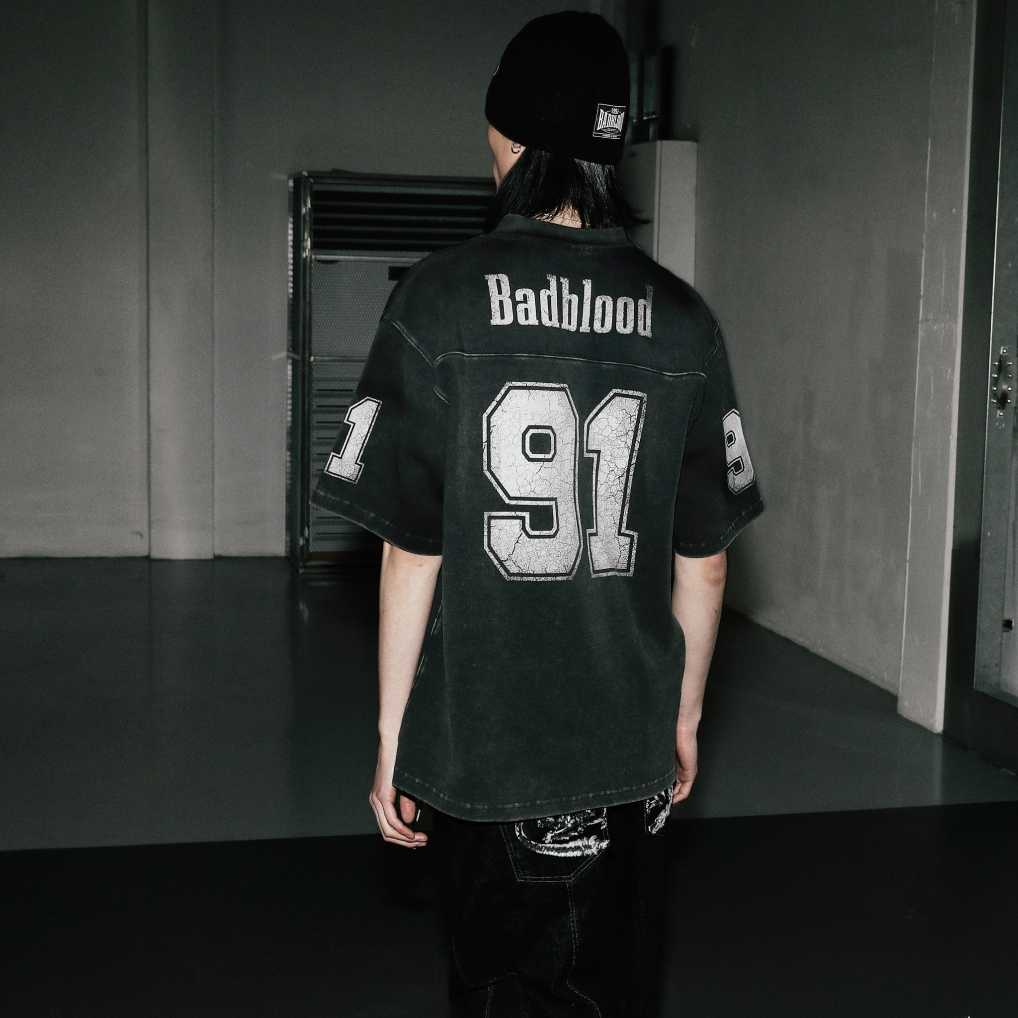 【BADBLOOD】Crack Print T-Shirt ★男女共用★追跡付 Áo Thun [Unisex] Badblood - 91 Crack Print V-Neck White - w