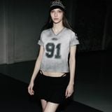  Áo Thun [Unisex] Badblood - 91 Crack Print V-Neck T-Shirt White - w-tee25-049 